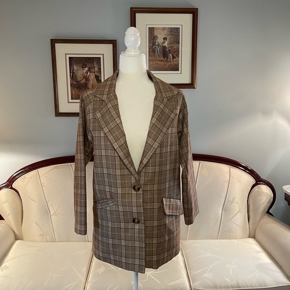 Plaid Oversized Brown Blazer Size Small - Picture 5 of 9